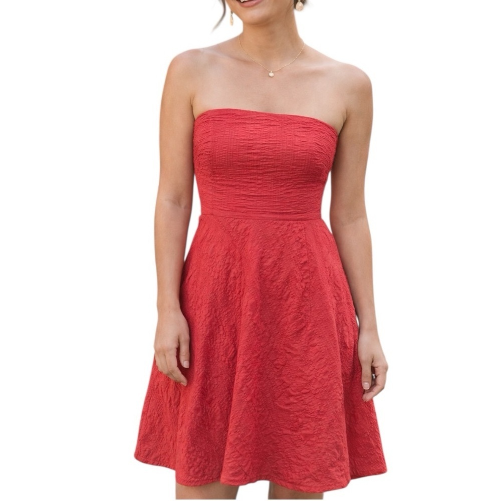 J. Crew 6 Bright Coral Strapless A-Line Knee Length Dress